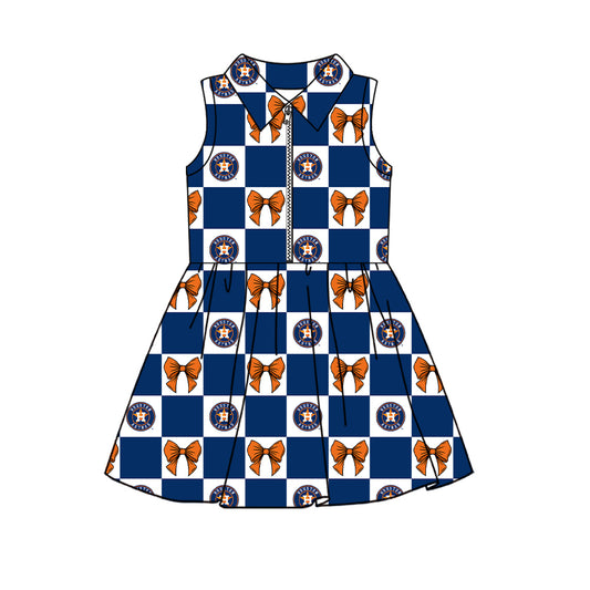 Preorder (moq 5) Baby Girls Sleeveless Bows Houston Checked Team Zip Knee Length Dress