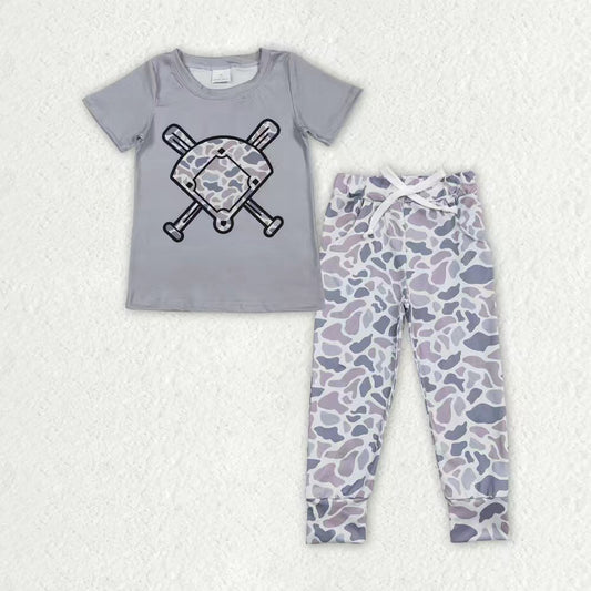 Baby Boys Southern Light Grey Camo Baseballs Top Pockets Legging Pants Team Clothes Sets