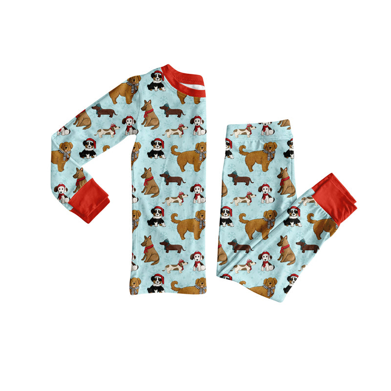Preorder (moq 5)Baby Boys Dogs Snowflakes Plaid Top Pants Christmas Pajamas Set
