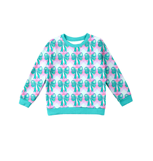 Preorder (moq 5)Baby Girls Long Sleeves Blue Bows Plaid Tee Shirts Top