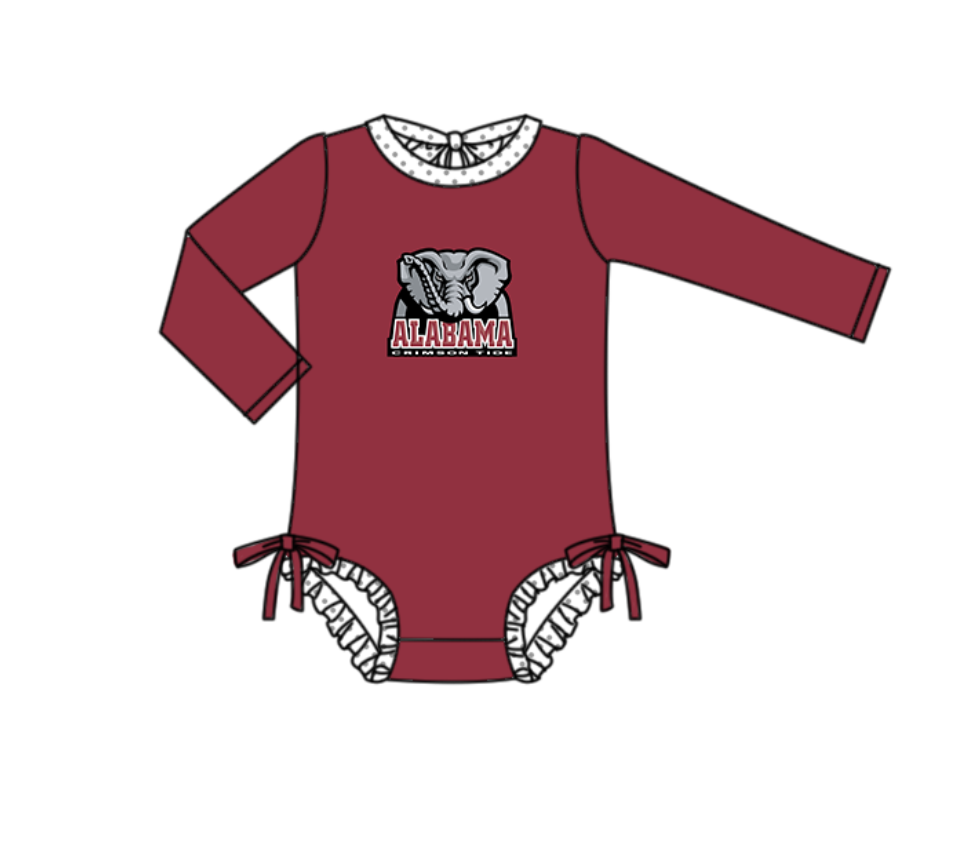 Preorder moq 5 Baby Girls Red Long Sleeve Alabama Team Swimsuits