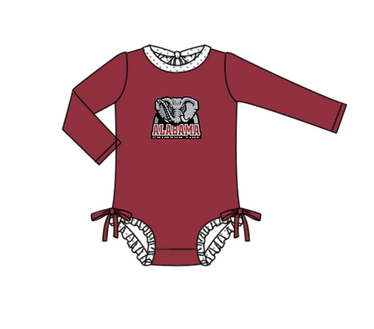 Preorder moq 5 Baby Girls Red Long Sleeve Alabama Team Swimsuits