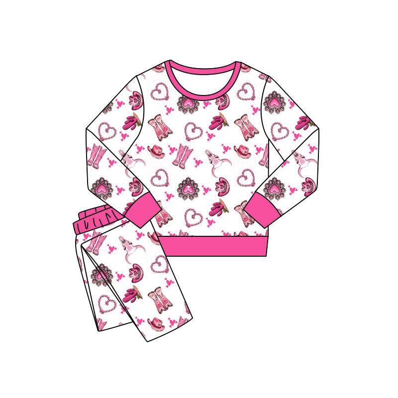Preorder(moq 5) Baby Girls Cactus Boots Hearts Pants Western Pajamas Sets