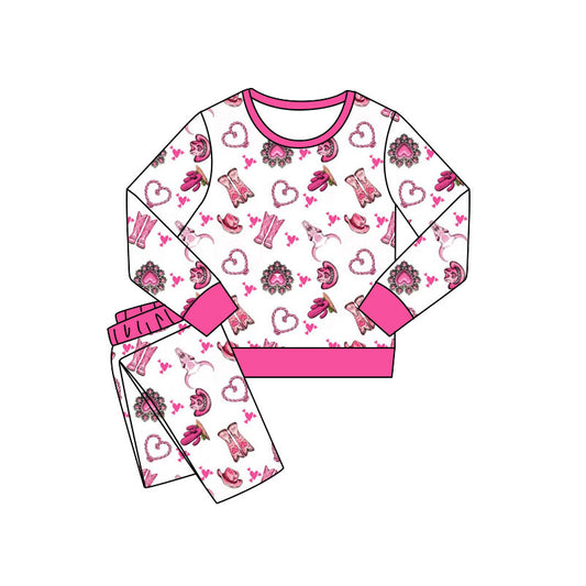 Preorder(moq 5) Baby Girls Cactus Boots Hearts Pants Western Pajamas Sets