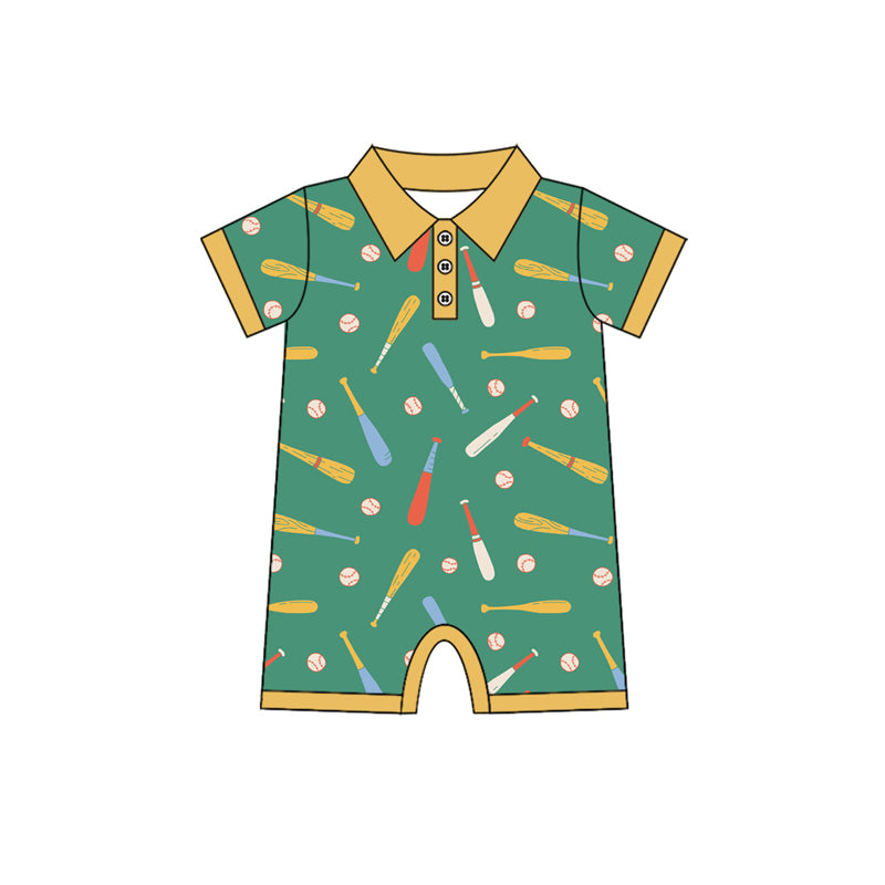 Preorder (moq 5)Baby Boys Short Sleeve Baseballs Button Team Shorts Rompers
