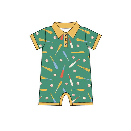 Preorder (moq 5)Baby Boys Short Sleeve Baseballs Button Team Shorts Rompers