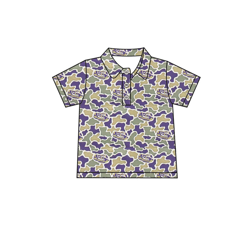 Preorder (moq 5)Baby Boys Southern Camo Team Button Polo Shirts Top