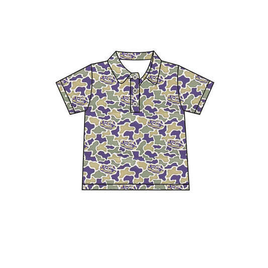 Preorder (moq 5)Baby Boys Southern Camo Team Button Polo Shirts Top