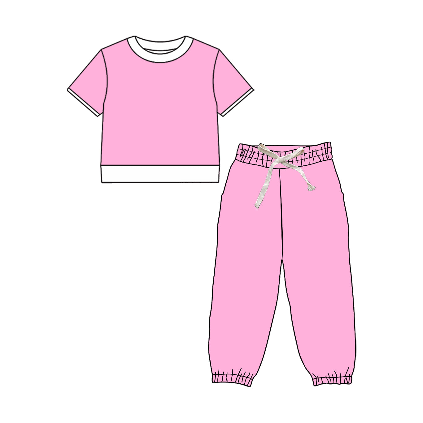 Preorder (moq 5)Baby Girls Pink Short Sleeve Shirts Top Jogger Pant Clothes Sets