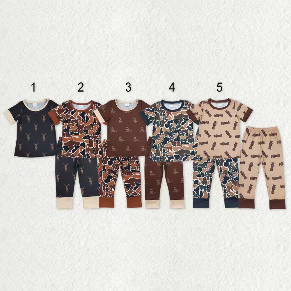 Sibling Baby Boys Camo Deer Ducks Top Pants Western Bamboo Pajamas Clothes Sets