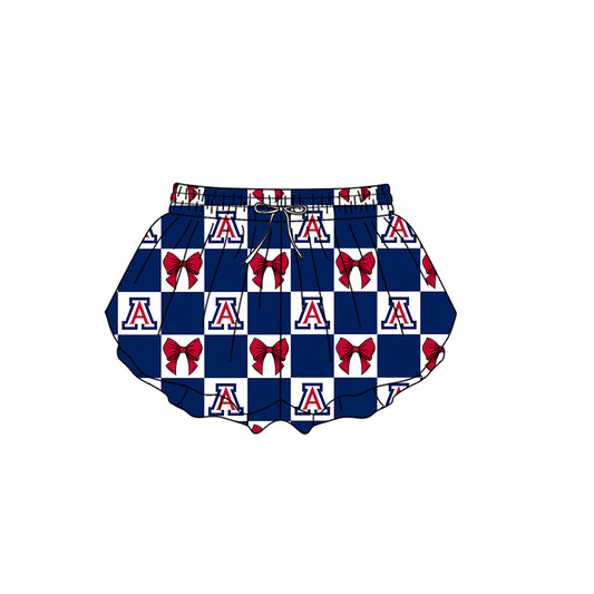 Preorder (moq 5)Baby Girls Red A Bows Checked Team Ruffle Shorts Bottom