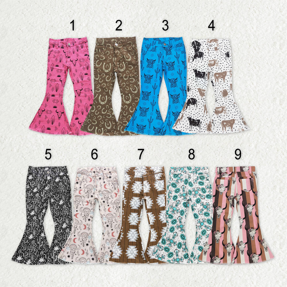Sibling Baby Girls Western Bell Bottom Denim Jeans Pants