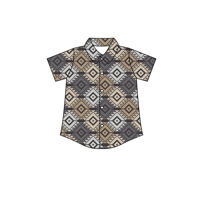 Preorder (moq 5)Baby Boys Short Sleeve Western Aztec Button Shirts Top
