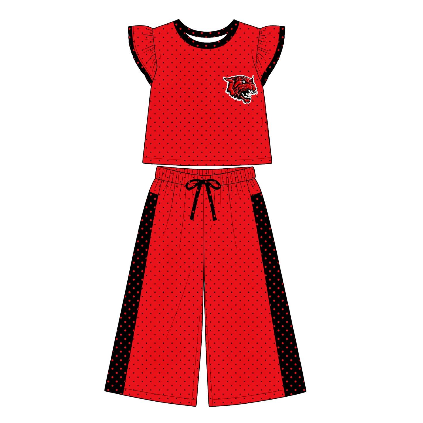 Preorder (moq 5)Baby Girls Flutter Sleeve Polka Dots Top Flare Pants Team Clothes Sets
