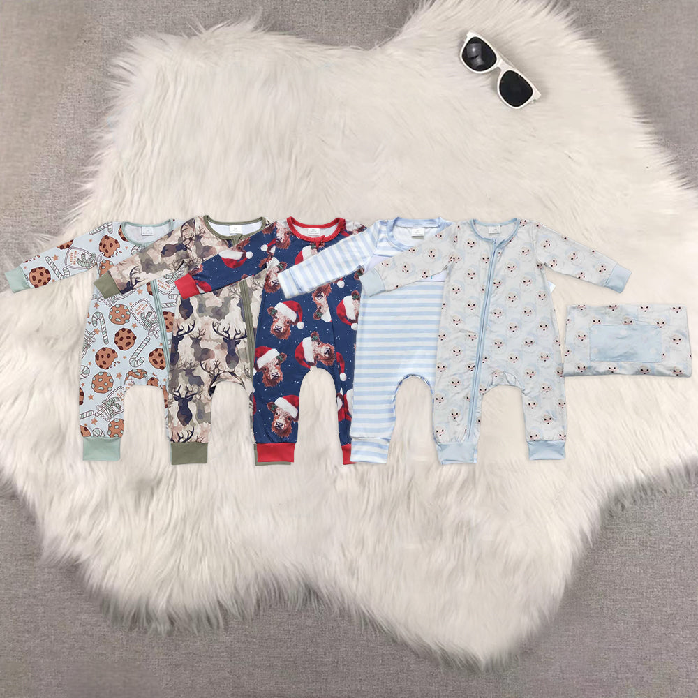 Sibling Baby Boys Christmas Light Santa Deer Camo Long Sleeve Rompers