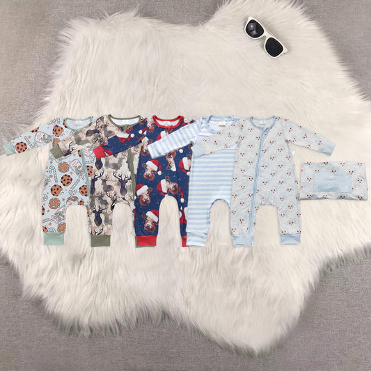 Sibling Baby Boys Christmas Light Santa Deer Camo Long Sleeve Rompers