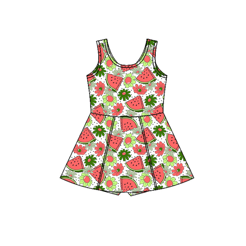 Preorder (moq 5)Baby Girls Sleeveless Flowers Watermelons Shorts Knee Length Dresses