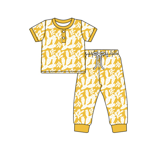 Preorder (moq 5)Baby Boys Polka Dots Cactus Button Top Pants Western Pajamas Set