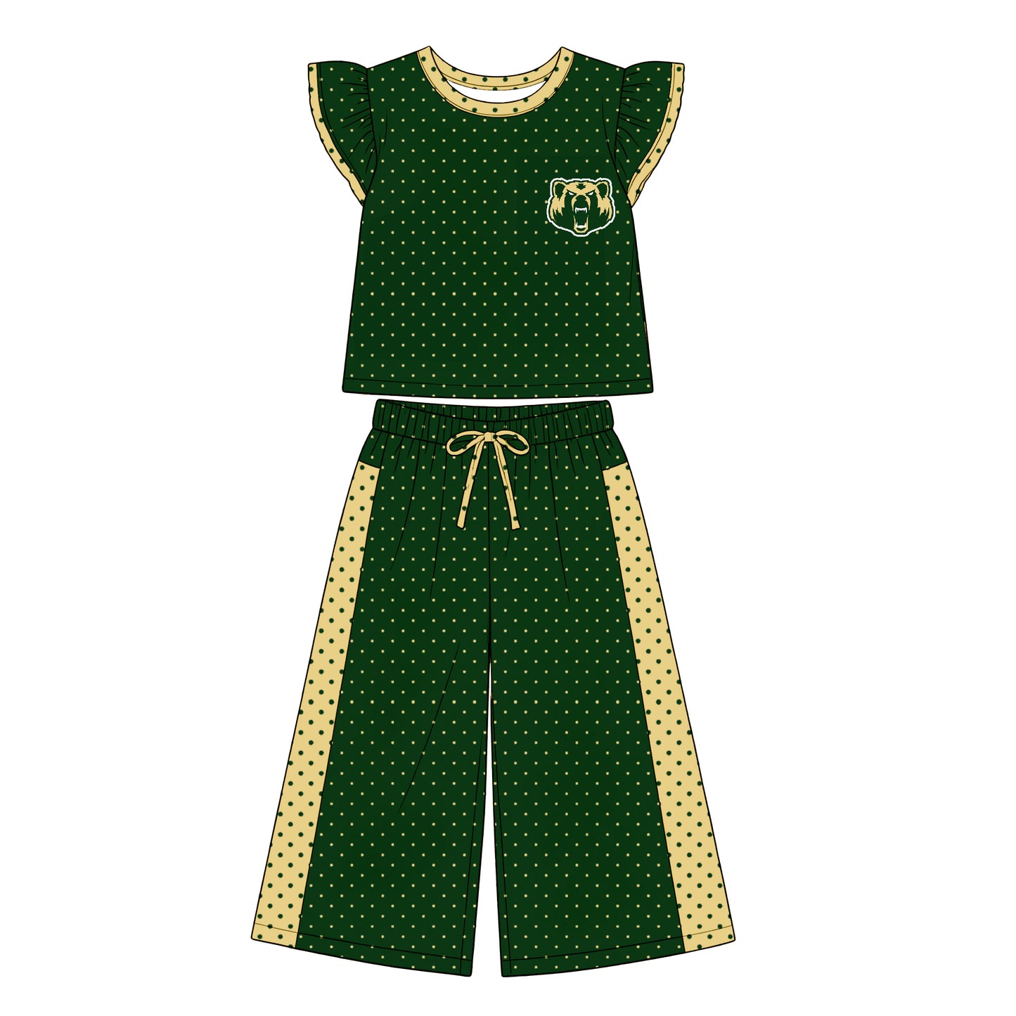 Preorder (moq 5)Baby Girls Flutter Sleeve Polka Dots Top Flare Pants Team Clothes Sets