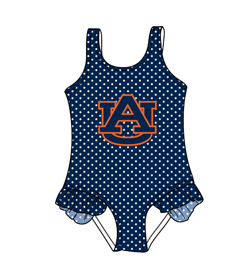 Preorder moq 5 Baby Girls Sleeveless Navy Polka Dots AU Team Swimsuits