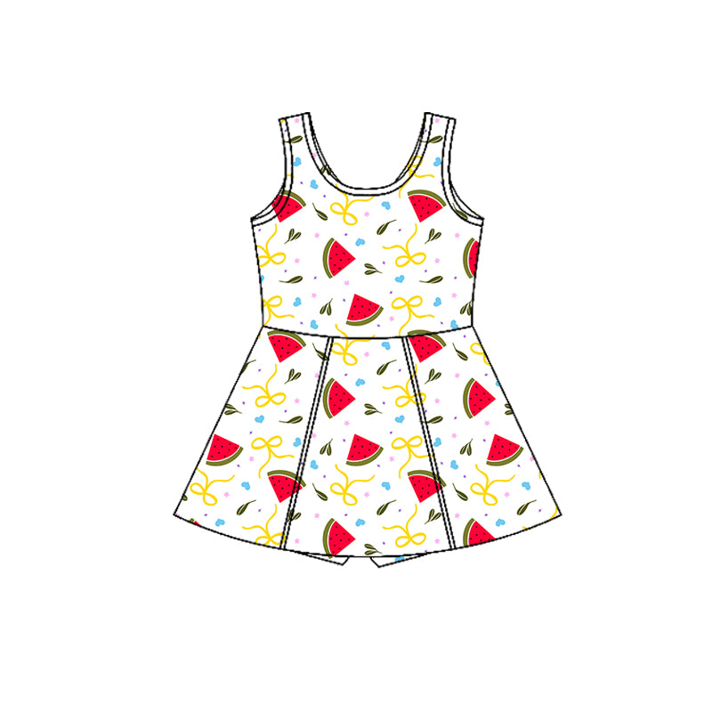 Preorder (moq 5)Baby Girls Sleeveless Bows Hearts Watermelons Shorts Knee Length Dress