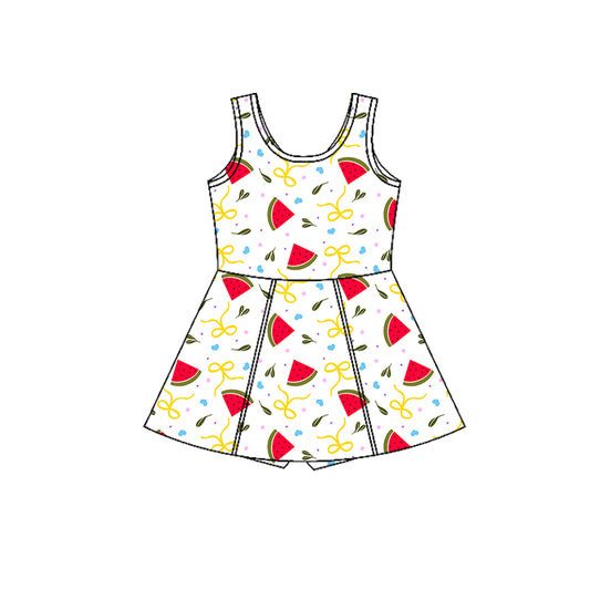 Preorder (moq 5)Baby Girls Sleeveless Bows Hearts Watermelons Shorts Knee Length Dress