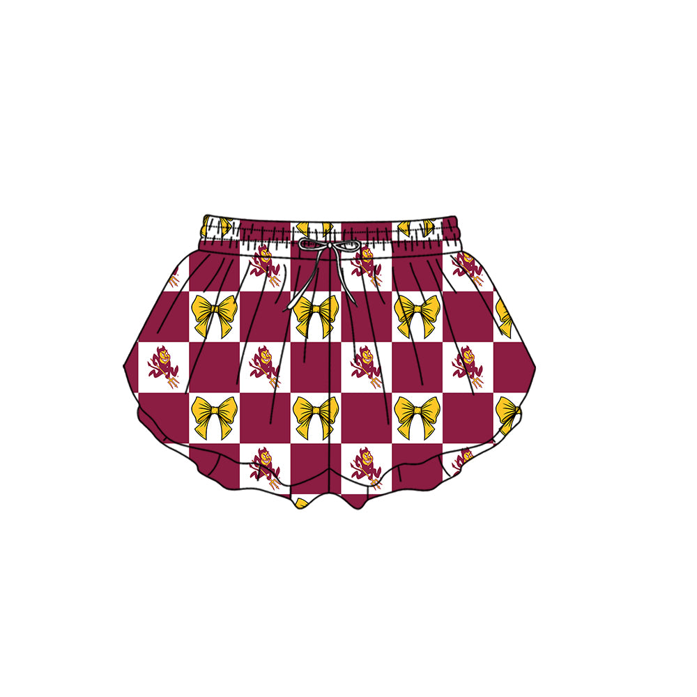 Preorder (moq 5)Baby Girls Arizona State Bows Checked Team Ruffle Shorts Bottom
