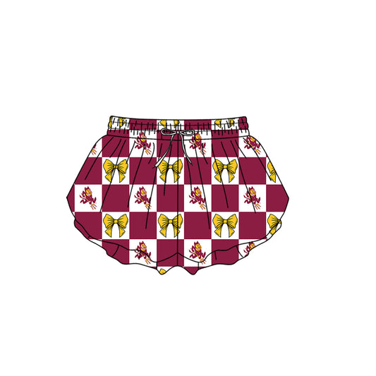 Preorder (moq 5)Baby Girls Arizona State Bows Checked Team Ruffle Shorts Bottom