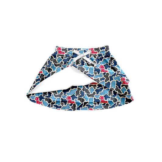 Preorder (moq 5)Baby Girls Southern Blue Camo Ole Miss Team Skirt Shorts Bottom