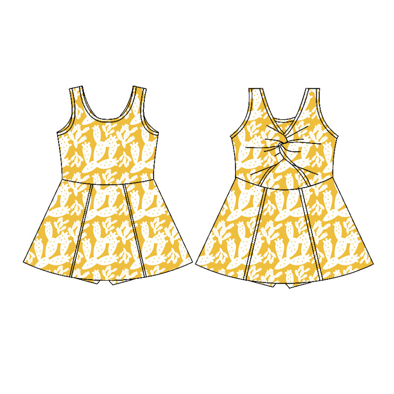 Preorder (moq 5)Baby Girls Sleeveless Polka Dots Cactus Shorts Knee Length Dresses