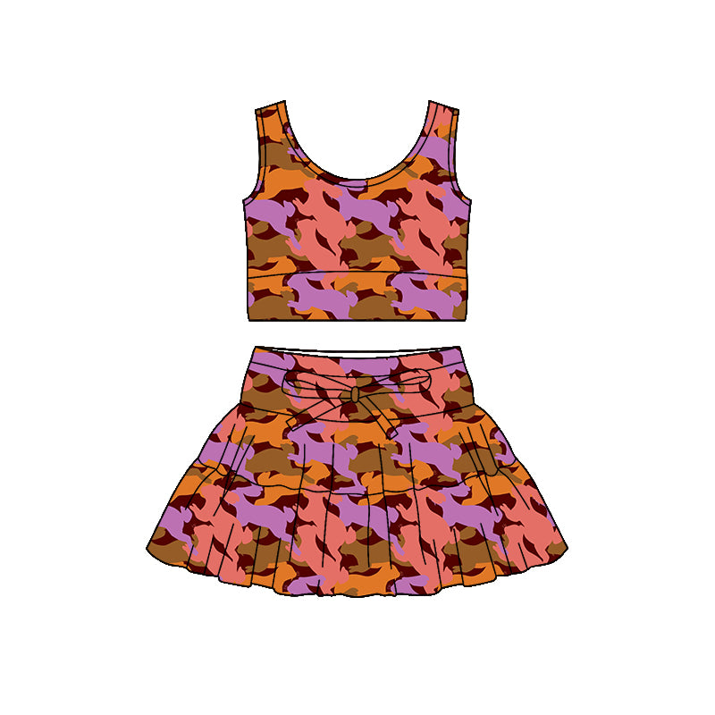 Preorder (moq 5)Baby Girls Sleeveless Rabbits Camo Vest Skirt Shorts Easter Clothes Set