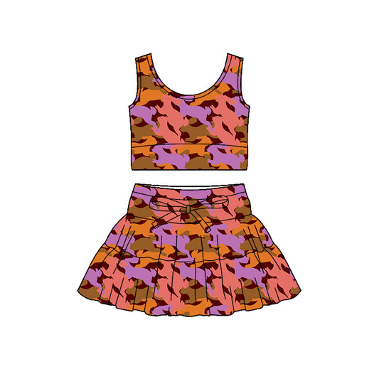 Preorder (moq 5)Baby Girls Sleeveless Rabbits Camo Vest Skirt Shorts Easter Clothes Set