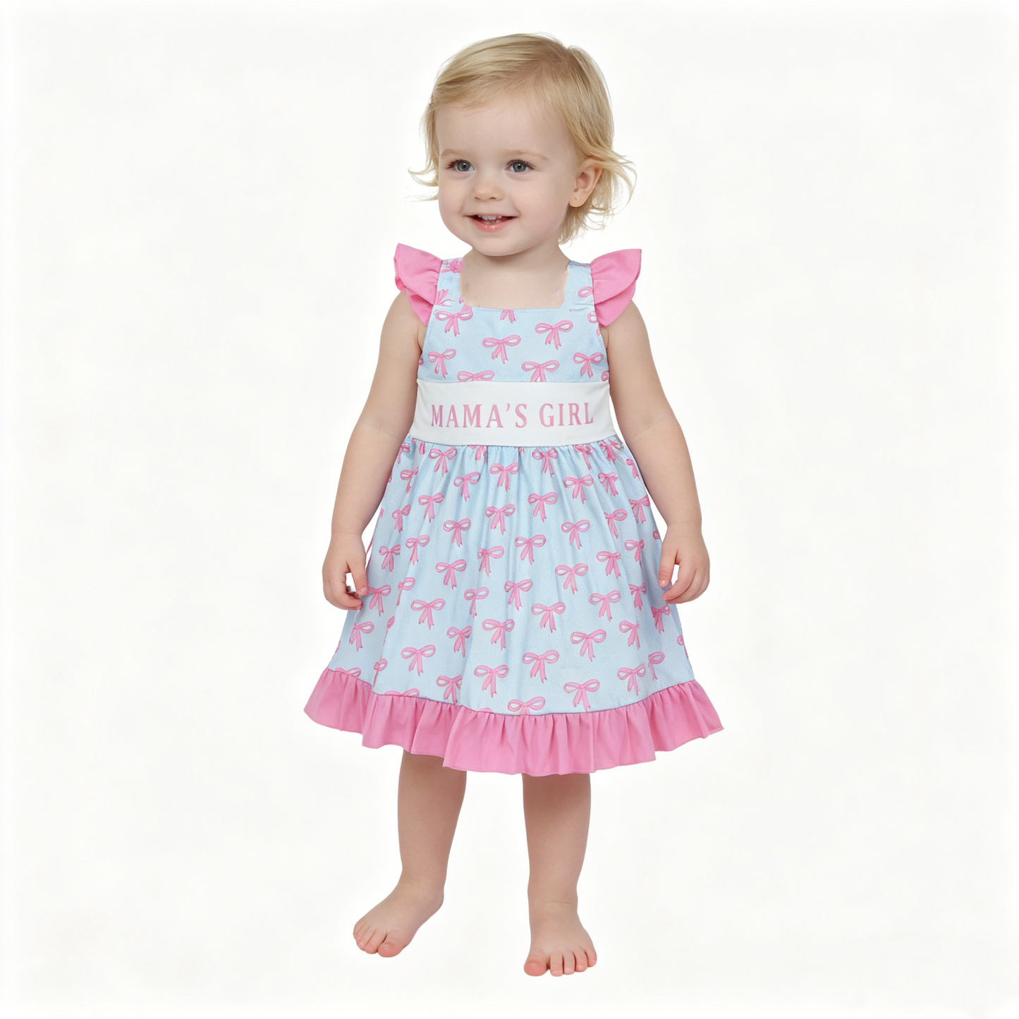 Baby Girls Flutter Sleeve Mama's Girl Bows Ruffle Knee length Dresses