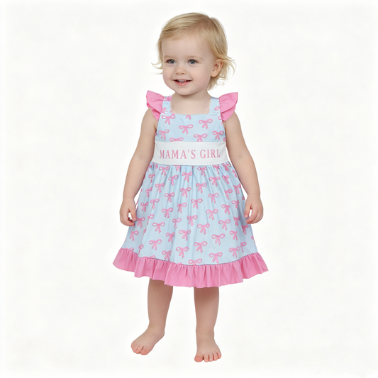 Baby Girls Flutter Sleeve Mama's Girl Bows Ruffle Knee length Dresses