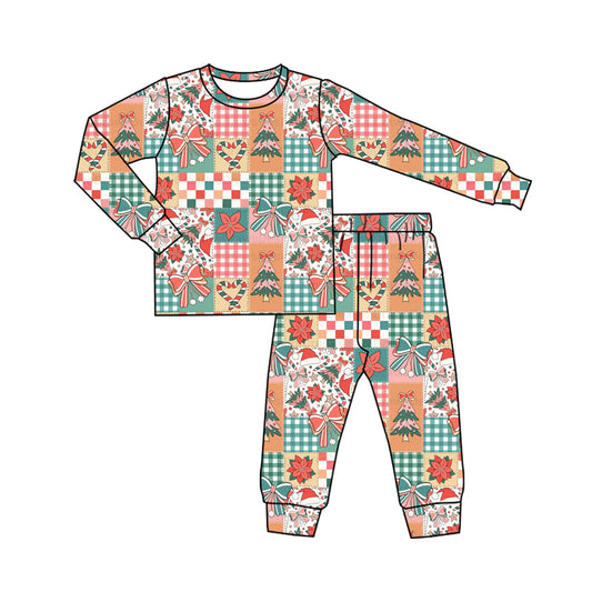 Preorder (moq 5)Baby Boys Long Sleeves Bows Trees Plaid Top Pant Pajamas Sets