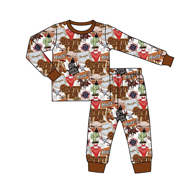 Preorder (moq 5)Baby Boys Howdy Boots Top Pants Western Pajamas Sets