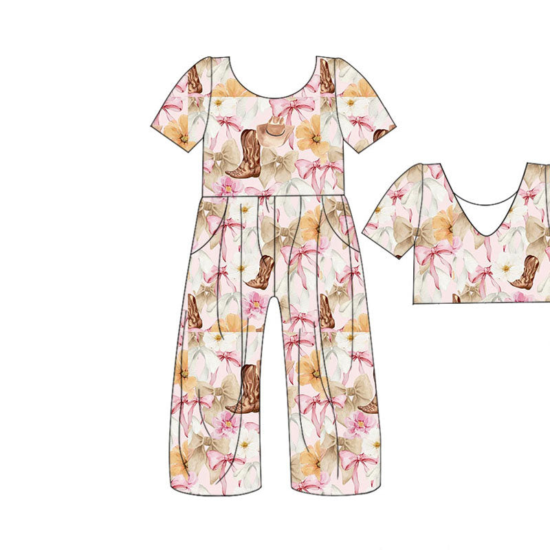 Preorder(moq 5) Baby Girls Flowers Boots Hats Pockets Pants Western Jumpsuits