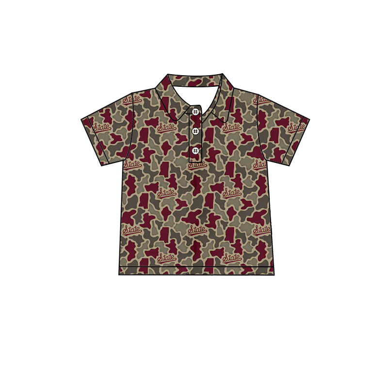 Preorder (moq 5)Baby Boys Southern Red Camo State Team Button Polo Shirts Top