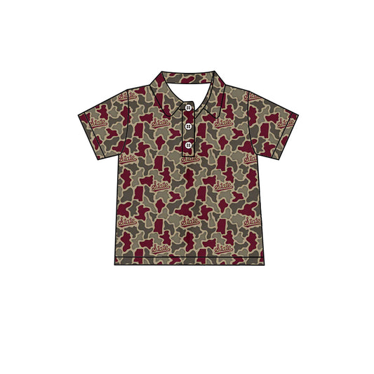 Preorder (moq 5)Baby Boys Southern Red Camo State Team Button Polo Shirts Top
