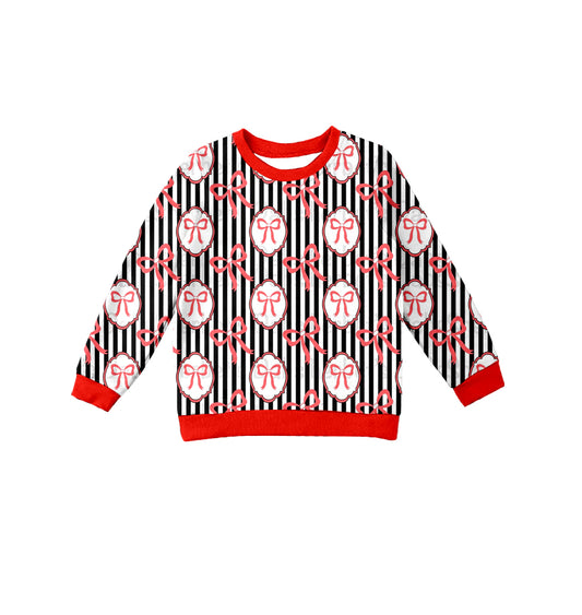 Preorder (moq 5)Baby Girls Long Sleeves Black Stripes Bows Tee Shirts Top