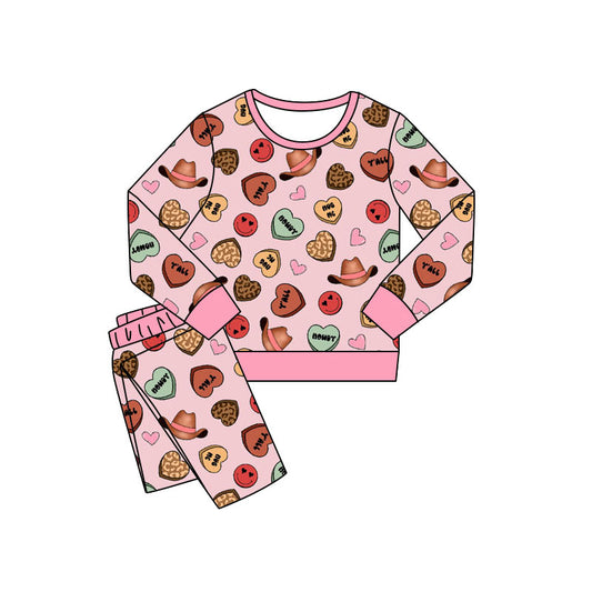 Preorder(moq 5) Baby Girls Hats Leopard Hearts Pants Western Pajamas Sets