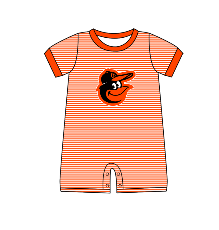 Preorder (moq 5)Baby Boys Short Sleeve Baltimore Orioles Stripe Team Rompers
