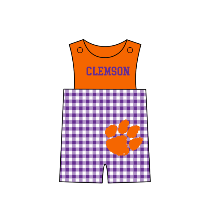 Preorder (moq 5)Baby Boys Sleeveless Clemson Shorts Rompers