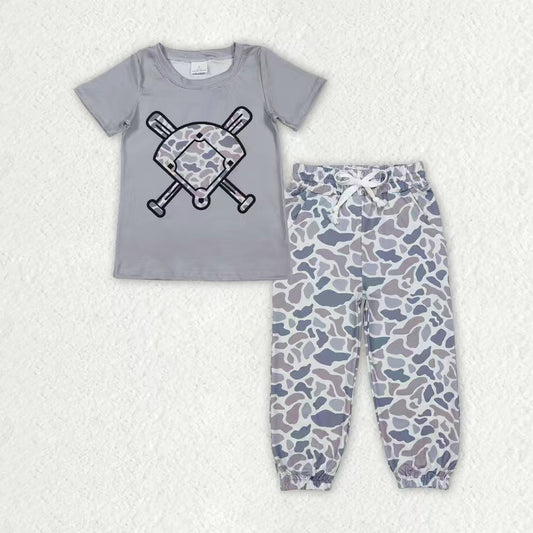Baby Boys Southern Light Grey Camo Baseballs Top Pockets Jogger Pants Team Clothes Sets