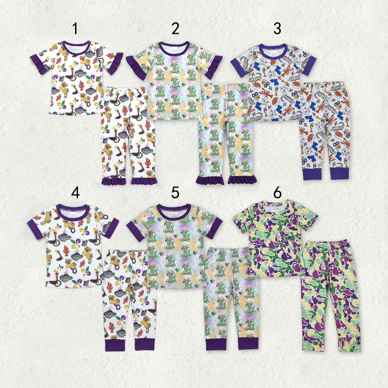 Sibling Baby Boys Girls Mardigras Top Pants Pajamas Sets