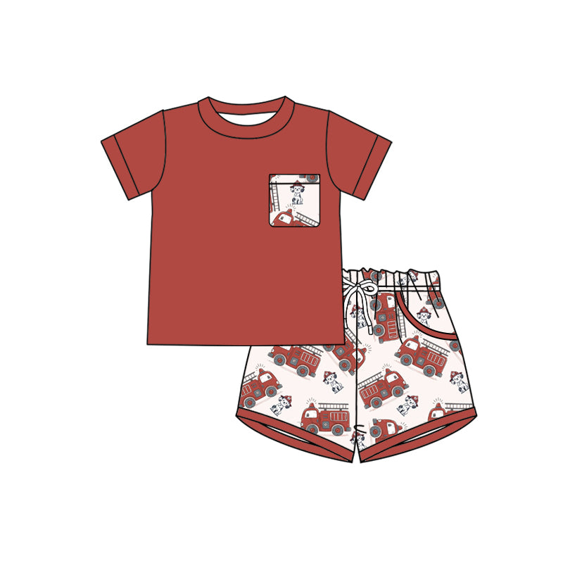 Preorder (moq 5)Baby Boys Shirts Top Dogs Firetrucks Pockets Clothes Sets