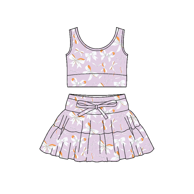 Preorder (moq 5)Baby Girls Sleeveless Lavender Bows Vest Top Skirt Shorts Clothes Sets