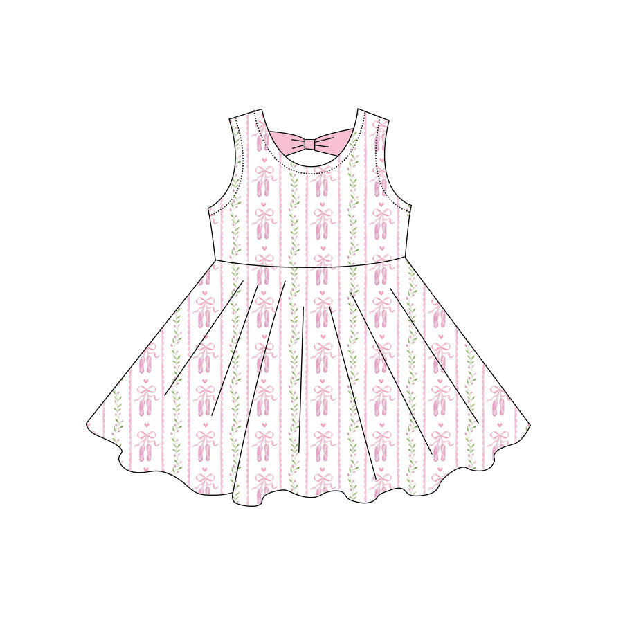Preorder moq 5 Baby Girls Sleeveless Bows Shoes Stripe Knee Length Dresses