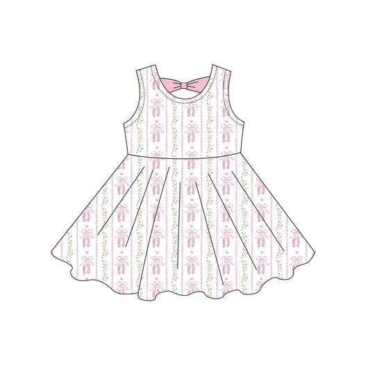 Preorder moq 5 Baby Girls Sleeveless Bows Shoes Stripe Knee Length Dresses