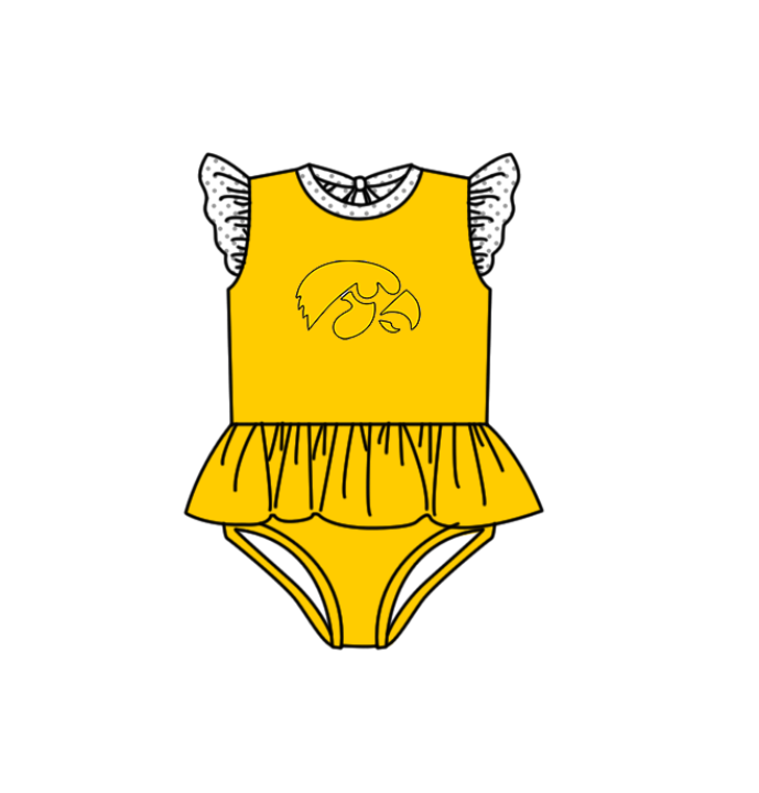 Preorder moq 5 Baby Girls Yellow Flutter Sleeve Eagles Team Swimsuits